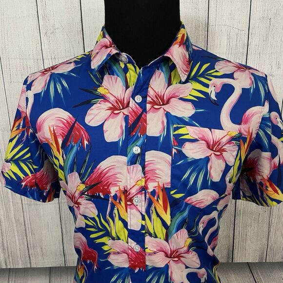 TUNEVUSE Men's Medium Multicolor Floral Stretch Short Sleeve Button-Front Shirt - Picture 1 of 6